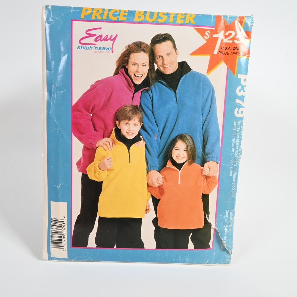 McCall's 379 Easy Stitch 'n Save Unisex Pullover Tops XS-XL Uncut Factory Folded
